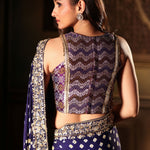 Blue Bandhani Satin Silk Saree with Hand Embroidered Work Back