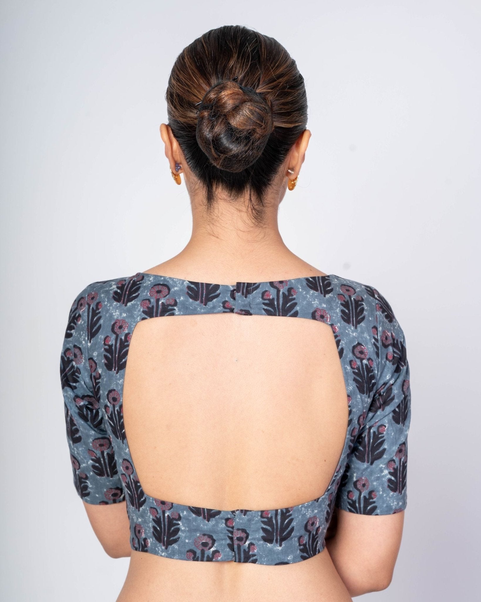 Blue Blouse in Indigo Kalamkari Print with Boat Neck & Half Sleeves - Anvi Couture