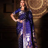 Blue Bridal Banarasi Silk Saree with all over work Full