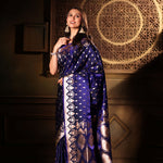 Blue Bridal Banarasi Silk Saree with all over work Front
