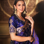 Blue Bridal Banarasi Silk Saree with all over work Close Up
