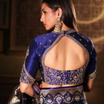 Blue Bridal Banarasi Silk Saree with all over work Back

