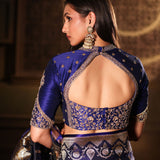 Blue Bridal Banarasi Silk Saree with all over work Back
