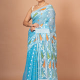 Blue Cotton Handloom Jamdani Saree Front