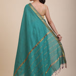 Blue Cotton Handloom Saree with Golden Border Back

