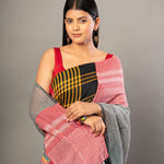 Blue Cotton Saree with Multicolor Gamcha Checks - Anvi Couture