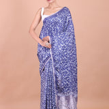 Blue Cotton Silk Printed Saree - Anvi Couture