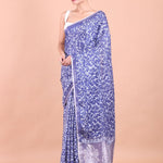 Blue Cotton Silk Printed Saree - Anvi Couture