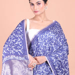 Blue Cotton Silk Printed Saree - Anvi Couture
