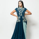 Blue Designer Drape Dress with Modern Silhouette -Anvi Couture