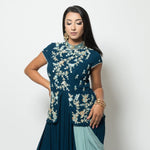 Blue Designer Drape Dress with Modern Silhouette -Anvi Couture