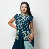 Blue Designer Drape Dress with Modern Silhouette -Anvi Couture