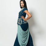 Blue Designer Drape Dress with Modern Silhouette -Anvi Couture