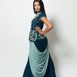 Blue Designer Drape Dress with Modern Silhouette -Anvi Couture