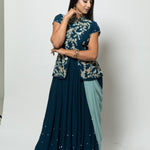 Blue Designer Drape Dress with Modern Silhouette -Anvi Couture