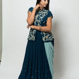 Blue Designer Drape Dress with Modern Silhouette -Anvi Couture