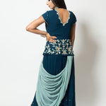 Blue Designer Drape Dress with Modern Silhouette -Anvi Couture