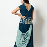Blue Designer Drape Dress with Modern Silhouette -Anvi Couture