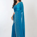 Blue Designer Embroidered Saree with Swarovski Work Front
