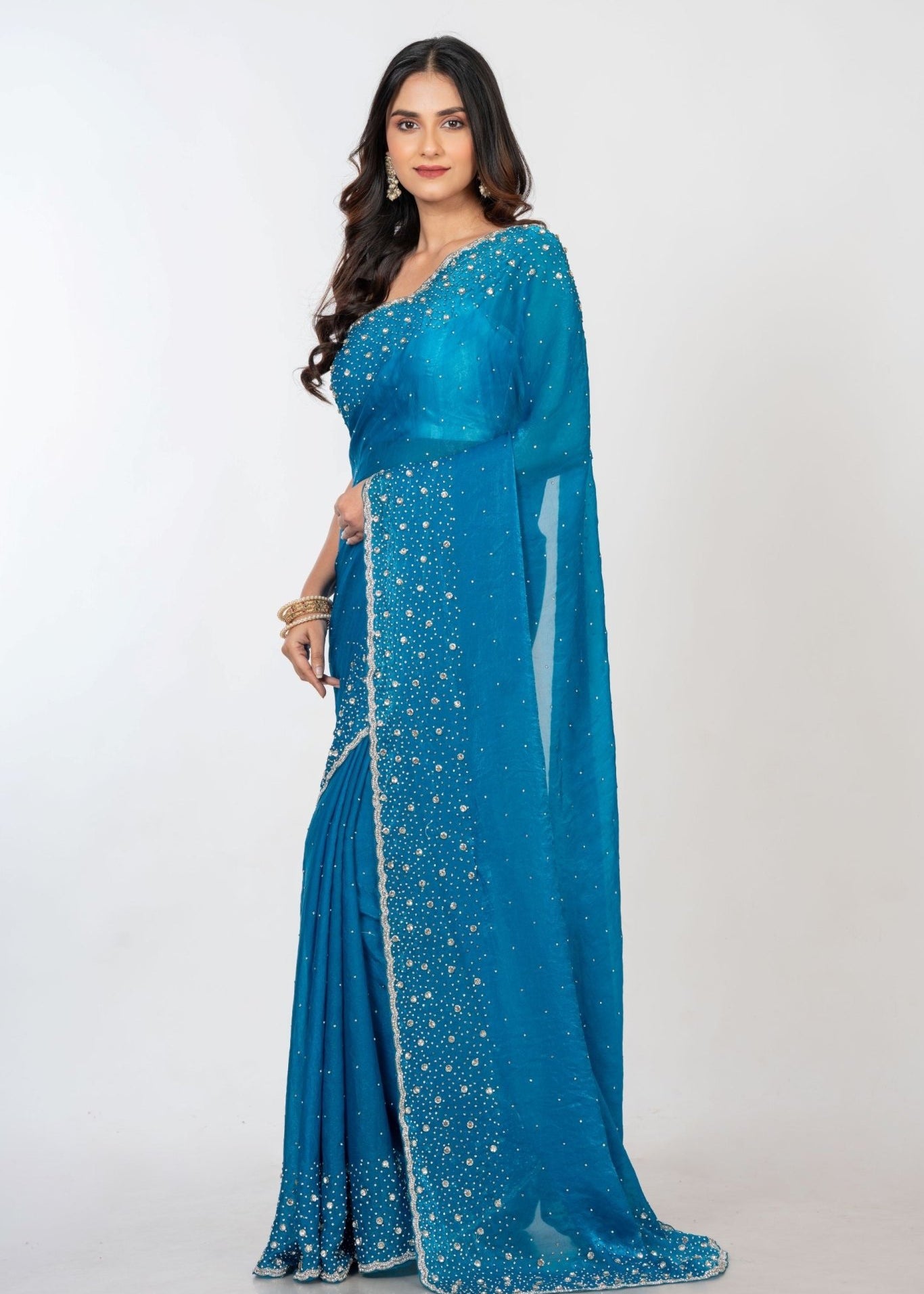Blue Designer Embroidered Saree with Swarovski Work - Anvi Couture