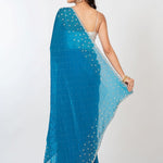 Blue Designer Embroidered Saree with Swarovski Work Back
