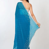 Blue Designer Embroidered Saree with Swarovski Work Back
