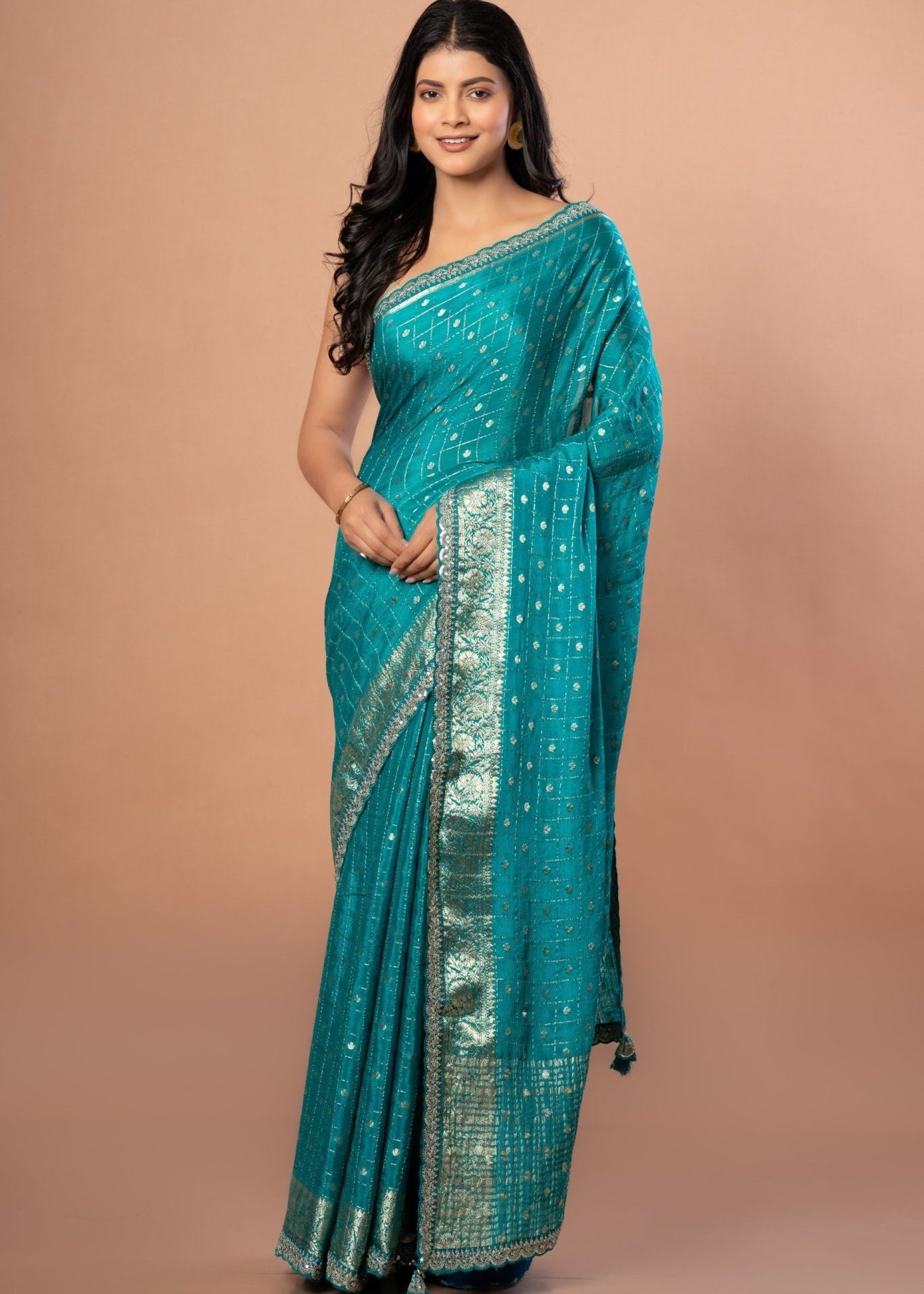 Blue Designer Khaddi Georgette Saree With Embroidered Border - Anvi Couture
