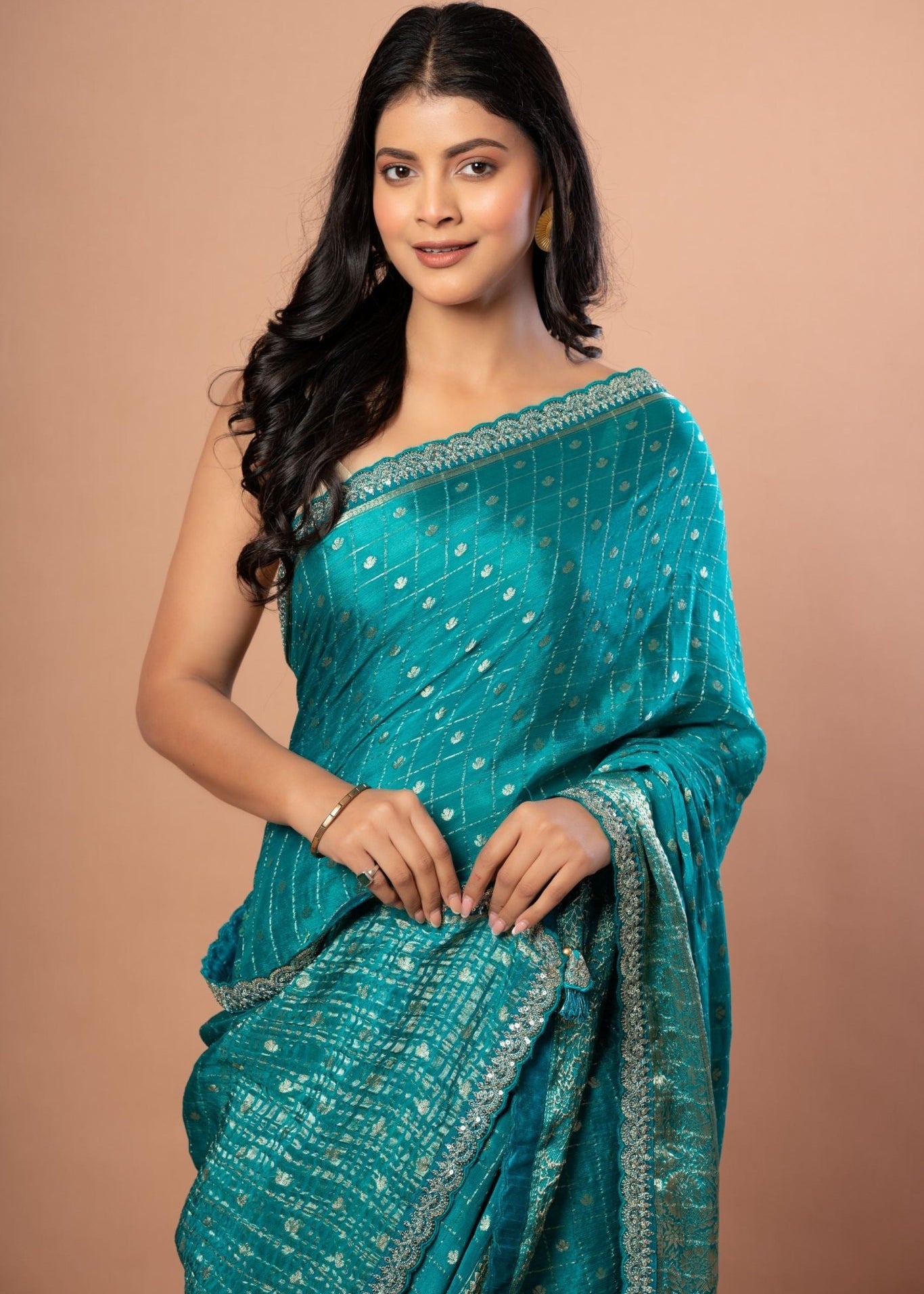 Blue Designer Khaddi Georgette Saree With Embroidered Border - Anvi Couture
