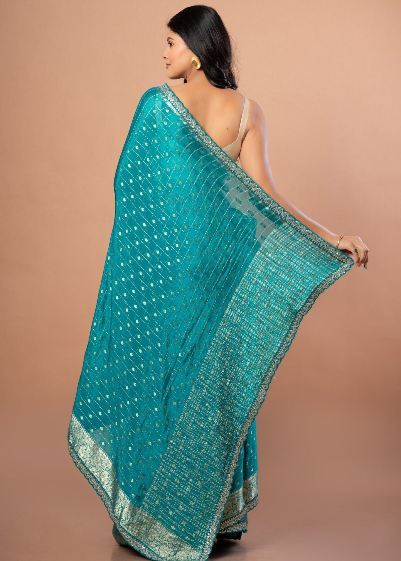 Blue Designer Khaddi Georgette Saree With Embroidered Border - Anvi Couture