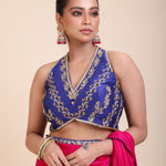 Blue Embroidered Raw Silk Sleeveless Blouse Full
