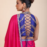 Blue Embroidered Raw Silk Sleeveless Blouse  Back
