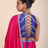 Blue Embroidered Raw Silk Sleeveless Blouse  Back
