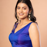 embroidery pattern on Blue Pure Silk V Neck Blouse - side