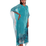 Blue Floral Georgette Kaftan Dress Front

