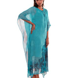 Blue Floral Georgette Kaftan Dress Front

