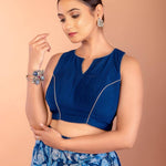 Blue Floral Georgette Saree with Blouse Set - Anvi Couture