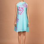 Blue Floral Hand Embroidered Mini Dress Full