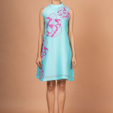 Blue Floral Hand Embroidered Mini Dress Full