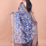 Blue Floral Printed Chanderi Silk Saree back