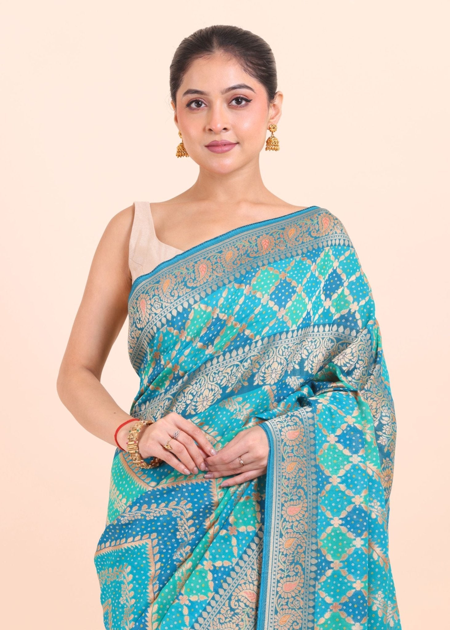 Blue Georgette Bandhani Saree - Anvi Couture