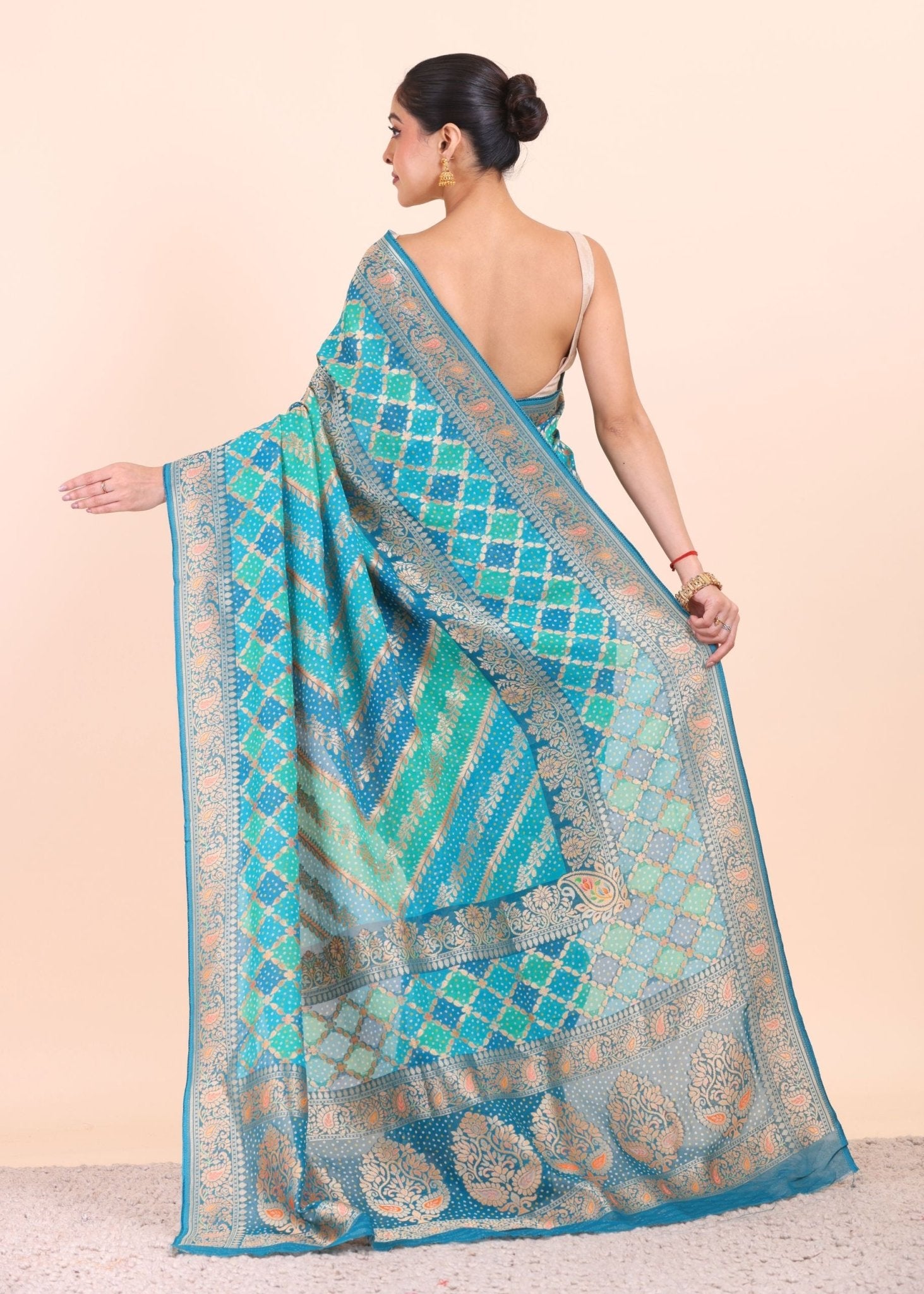 Blue Georgette Bandhani Saree - Anvi Couture