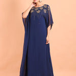 Blue Georgette Embroidered Kaftan Dress - Anvi Couture