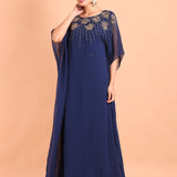 Blue Georgette Embroidered Kaftan Dress - Anvi Couture