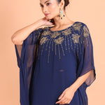 Blue Georgette Embroidered Kaftan Dress - Anvi Couture
