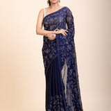 Blue Georgette Sequin Saree - Anvi Couture