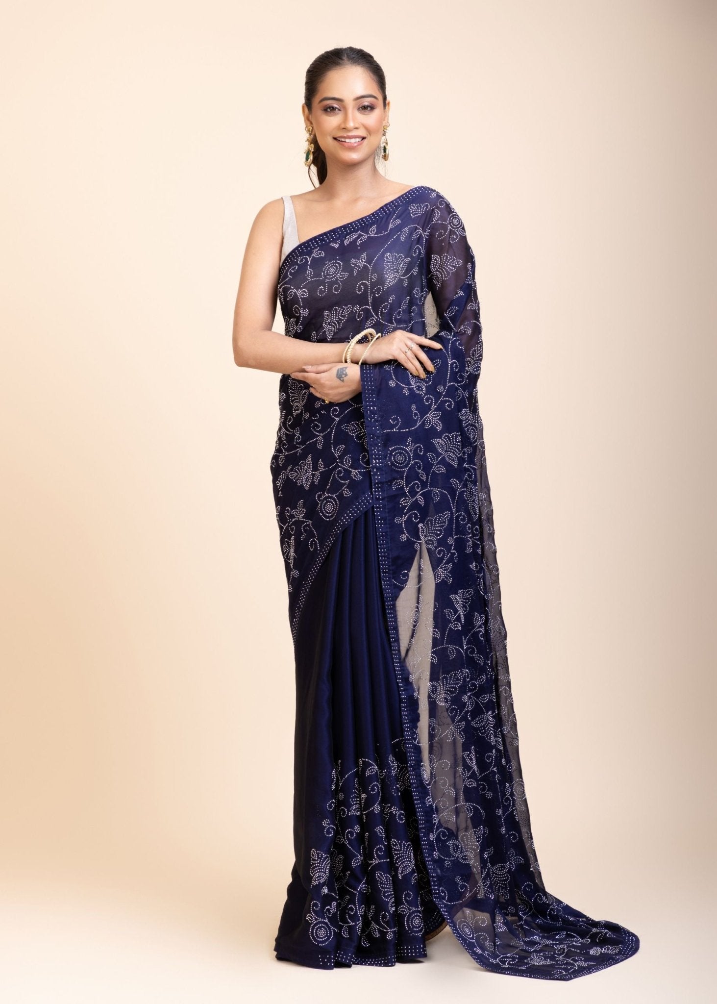 Blue Georgette Sequin Saree - Anvi Couture