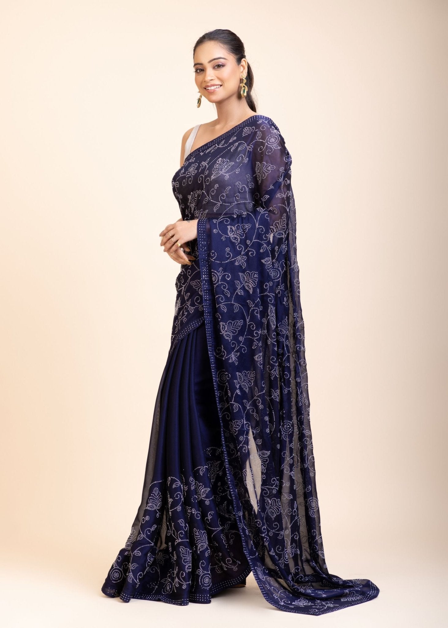 Blue Georgette Sequin Saree - Anvi Couture