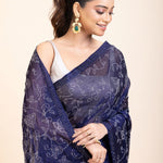 Blue Georgette Sequin Saree - Anvi Couture
