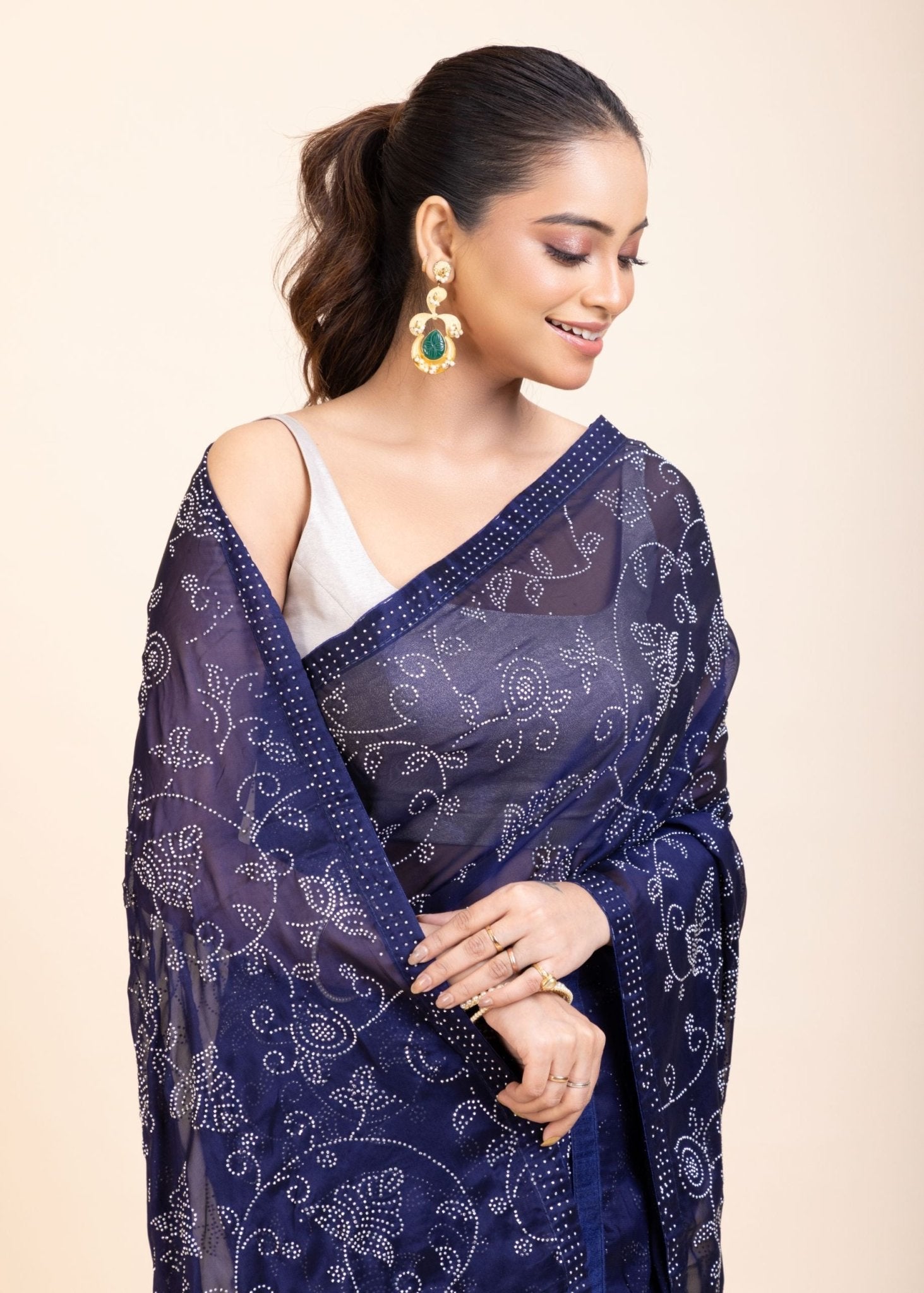 Blue Georgette Sequin Saree - Anvi Couture