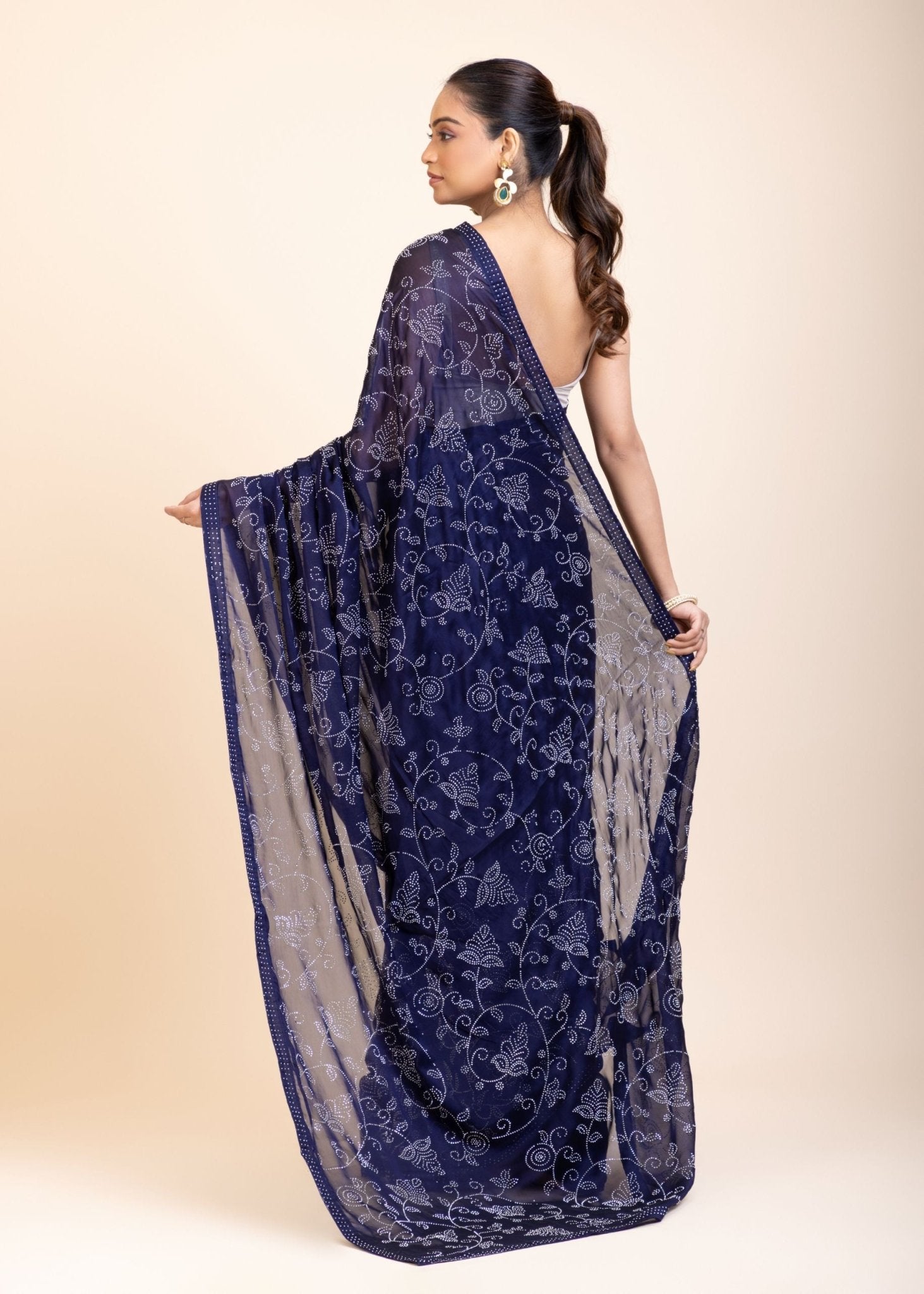 Blue Georgette Sequin Saree - Anvi Couture